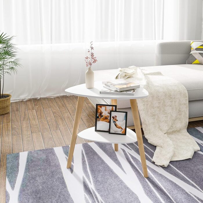 Приставний столик Диванний столик Журнальний столик Тумбочка Тумбочка біля ліжка Журнальний столик з 2 полицями Дерев&39яні ніжки МДФ 50x40x55 см Білий