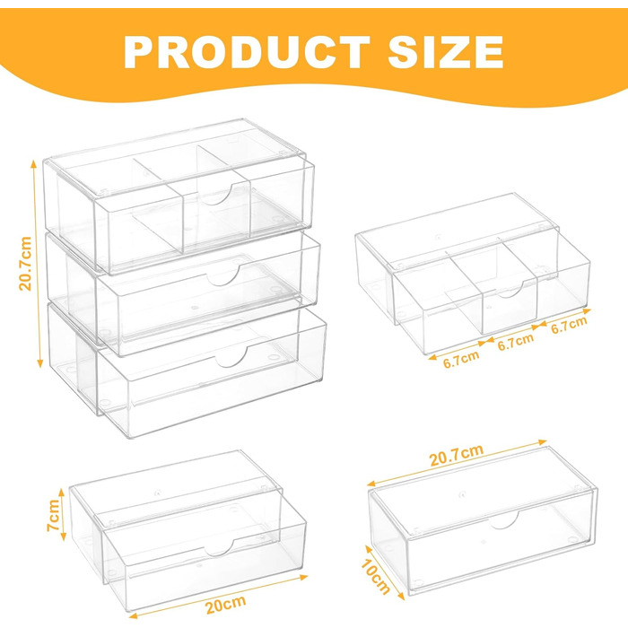 Акриловий органайзер для косметики Hejo з 3 предметів, органайзер для макіяжу, органайзер для туалетного столика, органайзер для шухляд у ванній кімнаті, штабелюваний органайзер для макіяжу, контейнер для ватних тампонів для ванної кімнати та комода (проз