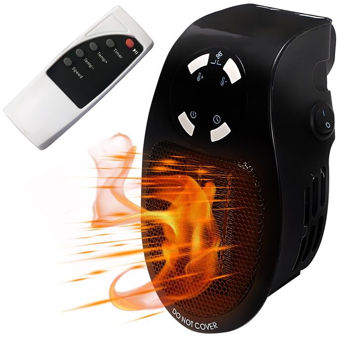 Керамічний вентилятор Hillylolly потужністю 500 Вт, вентилятор-обігрівач, що підключається до мережі, міні-вентилятор-обігрівач, настінний електричний обігрівач, енергозберігаючий та тихий вентилятор-обігрівач для ванних кімнат та кімнат (чорний)