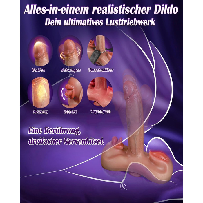 Вібратор-фалоімітатор KI-Sync XXL для жінок, з нагрівом, вібрацією та функцією поштовхів, керування через APP