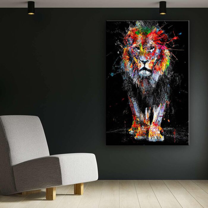 Полотно настінний живопис - Лев у кольорах - Картина готова повісити для вітальні Велика картина для прикраси будинку Друк Сучасни