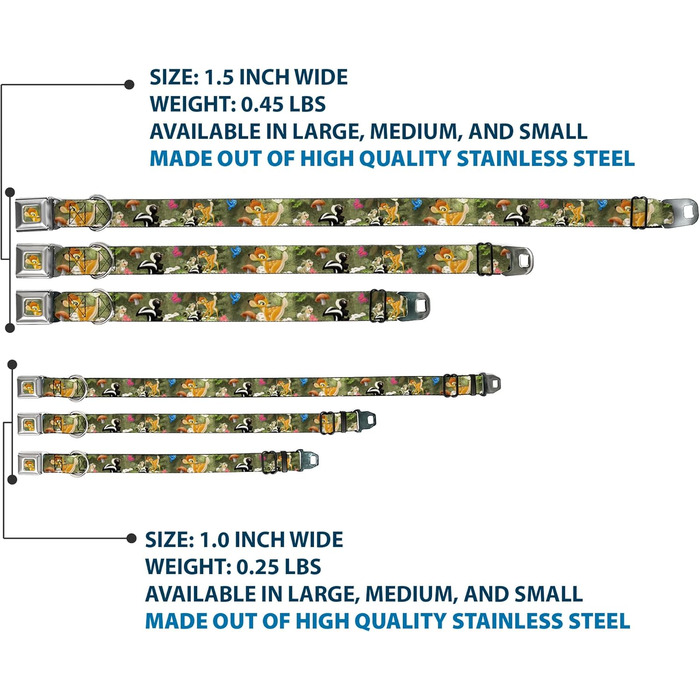 Нашийник для собак Buckle Down Bambi Ескіз Оленяти - Розмір M (33-43 см) - Ширина 2.5 см