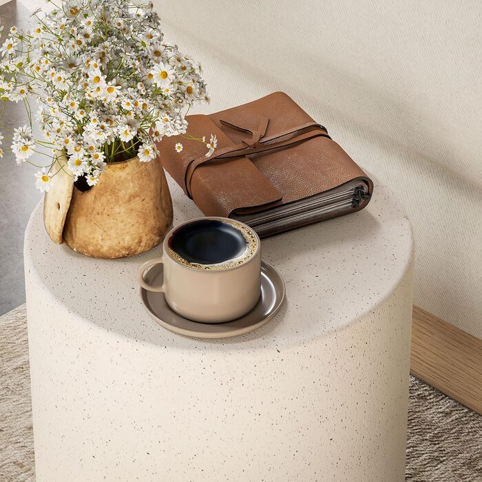 Круглий приставний столик/тумбочка HOMCOM з бетонним виглядом, журнальний столик з підставками для ніг, столик для вітальні, столик-диван, журнальний столик для вітальні/спальні, Ø37 x 43 см, кремово-білий