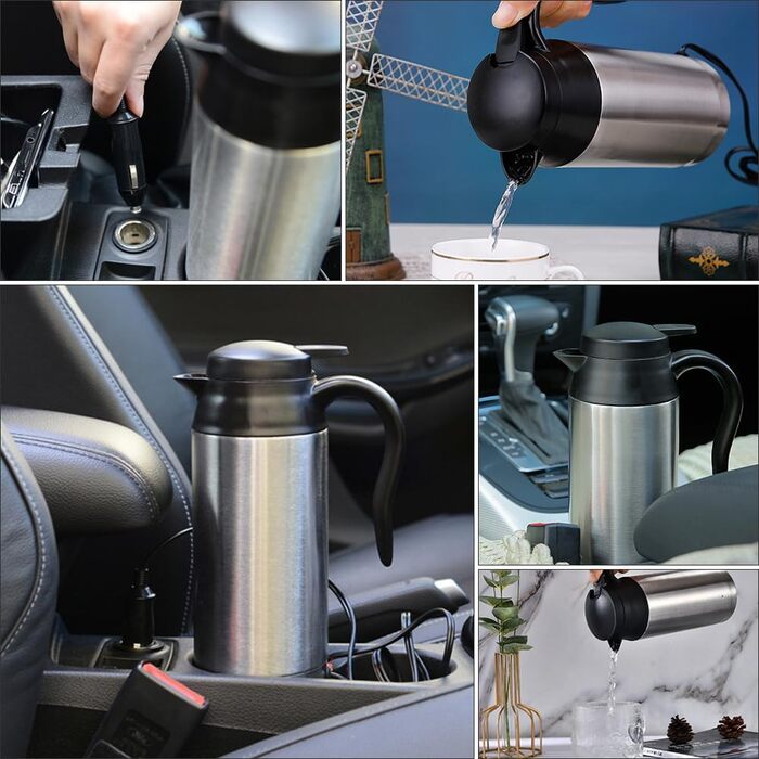 Автомобільний чайник з нержавіючої сталі 12 В, 750 мл Дорожній чайник Чайник для кемпінгу Прикурювач, портативний дорожній чайник