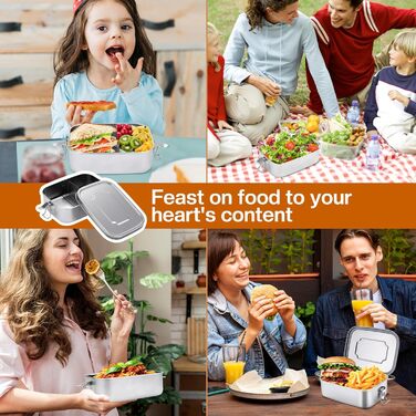 Ланчбокс з нержавіючої сталі 1200 мл - металевий контейнер для їжі з двома відділеннями та силіконовою прокладкою, герметичний, без BPA - для дорослих та дітей