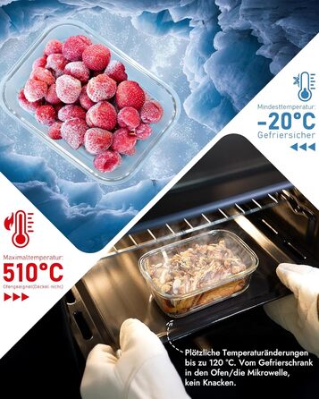 Скляні контейнери з кришками, набір з 12 шт. , високий вміст боросилікату, придатні для використання в мікрохвильовій печі, придатні для використання в духовці - 20510, з клапаном, можна мити в посудомийній машині ідеально підходить для контейнерів для зб