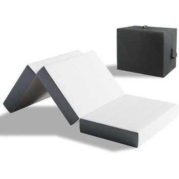 Матрац Vesgantti Folding Mattress для гостей 60x190x10 см, 3-секційний складний матрац з гелевої піни для гостьового ліжка, дорожнє ліжко, компактне, сертифіковане Oeko-Tex, 10 см, 60 x 190 см
