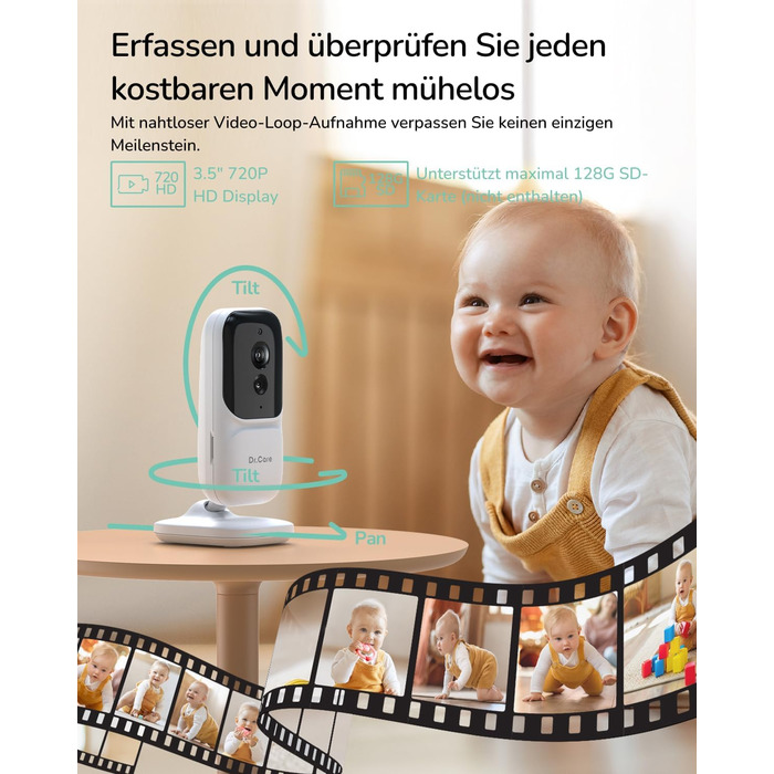 Монітор Dr.Care NeoView з камерою, екран 3,5 дюйма, відеоняня, 2-сторонній аудіо, циклічний запис, нічне бачення, VOX, датчик темп