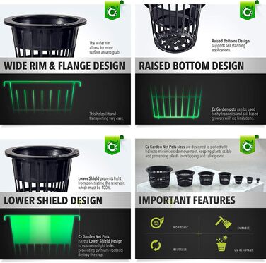 Круглі міцні сітчасті горщики CZ All Star з широкими краями Орхідеї Аквапоніка Гідропоніка Прорізна сітка 8 дюймів Садові сітчасті горщики CZ All Star - 5 чорних