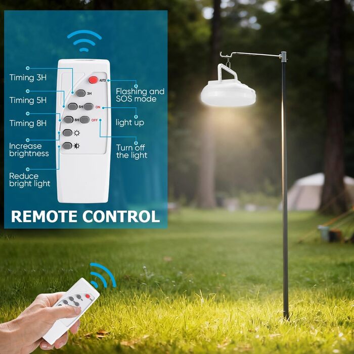 Сонячний світлодіодний кемпінговий ліхтар WholeFire з пультом дистанційного керування, USB-акумуляторний кемпінговий ліхтар, ультраяскравий сонячний ліхтар для намету 4500 люмен, портативний, водонепроникний, 5 режимів світла для походів та кемпінгу на св