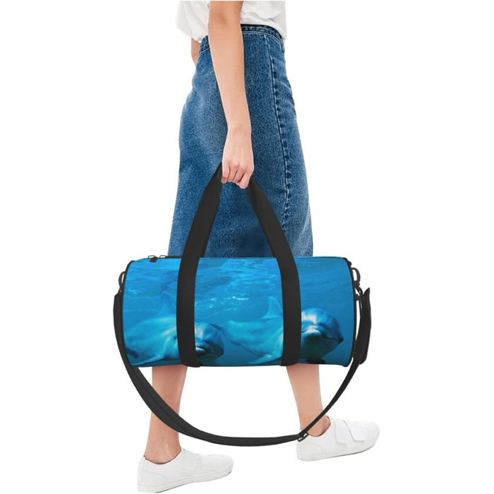 Спортивна сумка, дорожня сумка, з принтом дельфіна, чорна, універсальний розмір