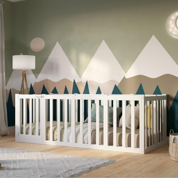 Дитяче ліжко 120x200 см Ліжко Монтессорі на підлогу з високим захистом від падіння 73 см та відкривним бар&39єром - Біле з гладкою поверхнею - Ідеально підходить для хлопчиків та дівчаток Crazy John 200 x 120 см Біле