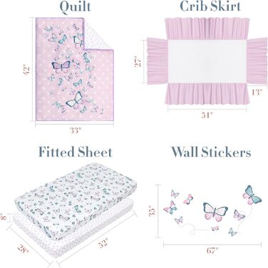 Комплект постільної білизни для дитячого ліжечка MY LITTLE ZONE з метеликами, 5 предметів, включаючи дитячу ковдру, 2 простирадла,