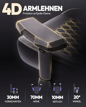 Ігрове крісло Dowinx, вантажопідйомність 200 кг, крісло керівника, ергономічне офісне крісло з 4D підлокітниками та поперековою опорою, ігрове крісло з регульованою висотою для геймерів та кіберспорту, чорне