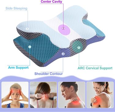 Ергономічна подушка для шиї, ортопедична подушка для голови з піни з пам&39яттю форми для сну на боці, спині та животі зі знімним чохлом, який можна прати (Стиль 1 60 * 34 * 13/10 см)
