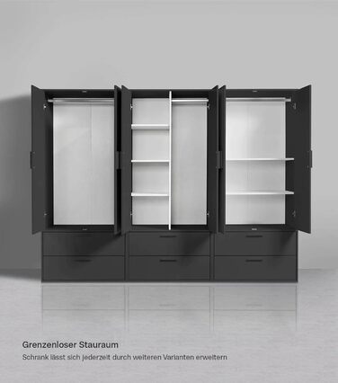 Шафа mokebo Герой одягу (80x180x51 см) з 2 шухлядами та 4 відділеннями, шафа, шафа для передпокою або комора для спальні чи гардеробної з дерева чорного антрацитового кольору, ширина 80 см З вішаком для одягу та відділеннями