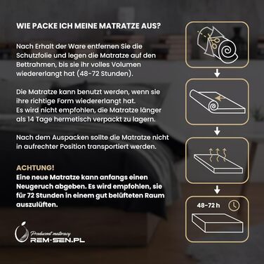 Наматрацник REM-Sen, 90x200 см, висота 6 см, рівень жорсткості 5 (H5). Виготовлений з дуже міцного пінополіуретану з тришаровим мембранним покриттям. Підходить для диванів або будь-якої іншої зони відпочинку. Сертифіковано Oeko-Tex. H5 90 x 200 см