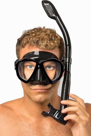 Високоякісний набір для снорклінгу для дорослих, маска та трубка у практичному футлярі, чорний/чорний