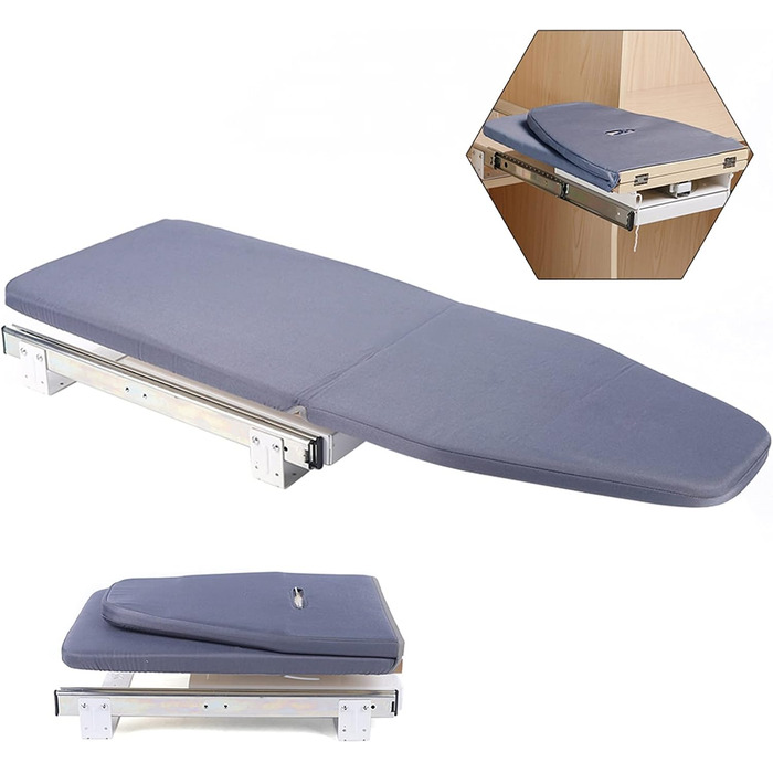 Складана прасувальна дошка, розсувна на 180 прасувальна дошка 80 см, компактна настінна шафа, що економить місце, зі знімним тканинним чохлом, сіра