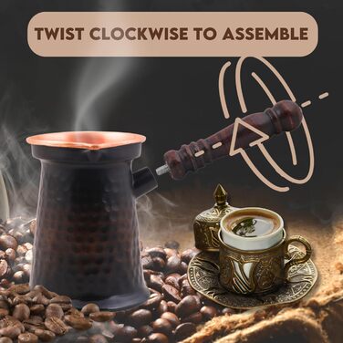 Антикварна мідна кавоварка, турецька, грецька, арабська, товста, з дерев'яною ручкою, велика Велика