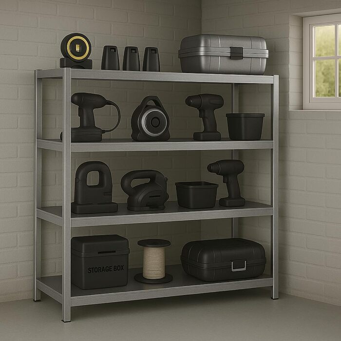 Надміцний стелаж KARAT XXL, оцинкований 200 x 180 x 60 см, стелажі для гаража, підвалу та майстерні - безболтові стелажі, широкопрохідні стелажі, підвальні стелажі, стелажі для майстерні (TitanRack Big)