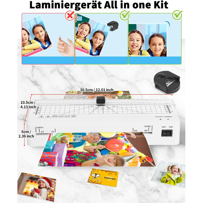 Ламінатор, ламінатор А4 зі швидким прогріванням, ламінатори А4/А5/А6 80-125 мікрон з вбудованим різаком для дому, офісу, школи, фотографії А4 10 шт.