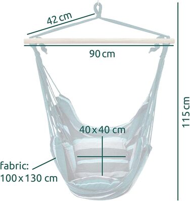 Підвісне крісло з 2 подушками - Гамак для сидіння - Вибір кольору смарагдовий (зелений) або аквамариновий (синій) - Сертифіковано TV до 240 кг - Підвісне сидіння, гойдалка, крісло-гойдалка на 360