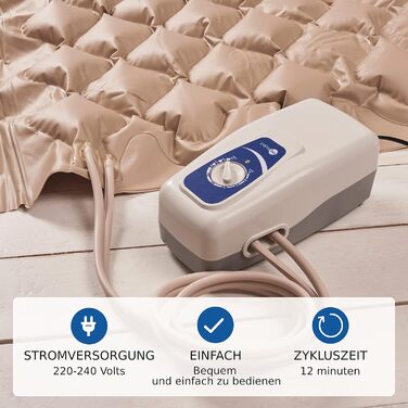 Комплект протипролежневих матраців SANICO Complete - європейський бренд - надувний, з компресором та торцевими клапанами - накладка для зняття тиску, макс. 135 кг, бежевий