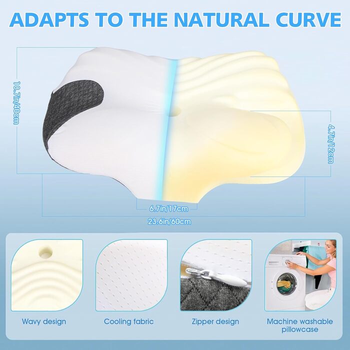 Подушка NEWHEY з піни з ефектом пам&39яті, ергономічна подушка для голови від болю в шиї, ортопедична подушка, подушка для підтримки шиї для сну на боці, спині та животі