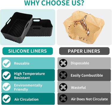 Аксесуари для фритюрниці, силіконові вкладиші для фритюрниці Ninja AF400EU AF300EU AF451EU AF500EU Tower T17088 7.6L-9.5L, 10 шт. Аксесуари для подвійної аерофритюрниці включають буклет посібника з кулінарії, чорний