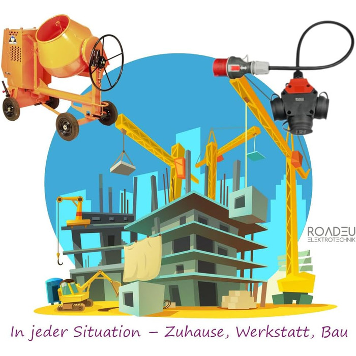 Високовольтний адаптер RoadEu CEE, вилка CEE 16A, 380V на 220V, 3 розетки Schuko 220V, 5 гумових кабелів 2,5 мм, 3 метри. 16A на 230V. Розподільник високої напруги, 3 м / 16A, 5-контактний.