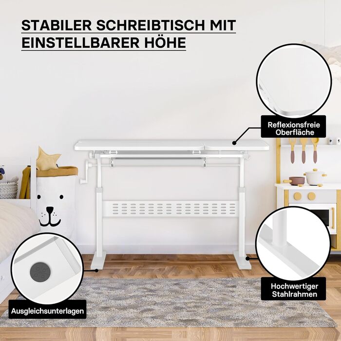 Регульований дитячий стіл 100 x 60 см, стіл з регульованою висотою для дітей з шухлядою