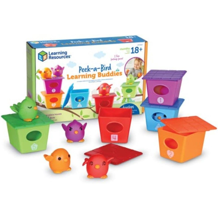 Навчальні ресурси Peek-a-Bird Learning Buddies, Toddler Activities, Educational Toy Set, Color Learning Toy, 15 Details, from 18 M