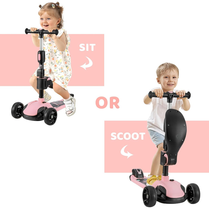 Самокат BremToy дитячий зі знімним сидінням, дитячий самокат з плавним регулюванням, дитячий самокат з поліуретановими світлодіодн