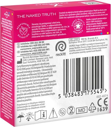 Презервативи Durex Pleasuremax Rippled з кільцями та ґудзиками, 3 шт. и, без запаху, гумові