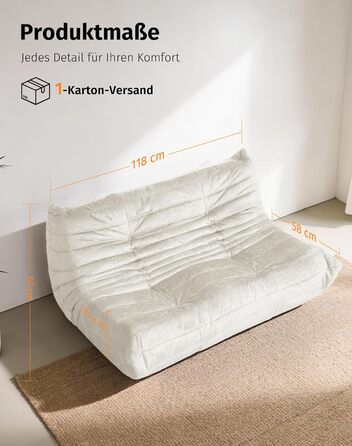 Диван з пінопласту без кісток зручний підлоговий диван з ергономічним дизайном, не потребує складання, диван-мішок для вітальні, спальні, квартири, ігрової кімнати та офісу, бежевий двомісний