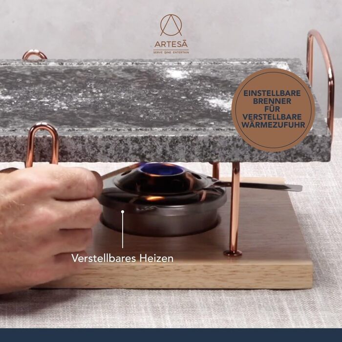 Кам'яний гриль для стейків, морепродуктів та овочів, 41.5 x 22 x 15 см - Мармуровий/Дерев'яний гриль з гарячим каменем у подарунковій коробці