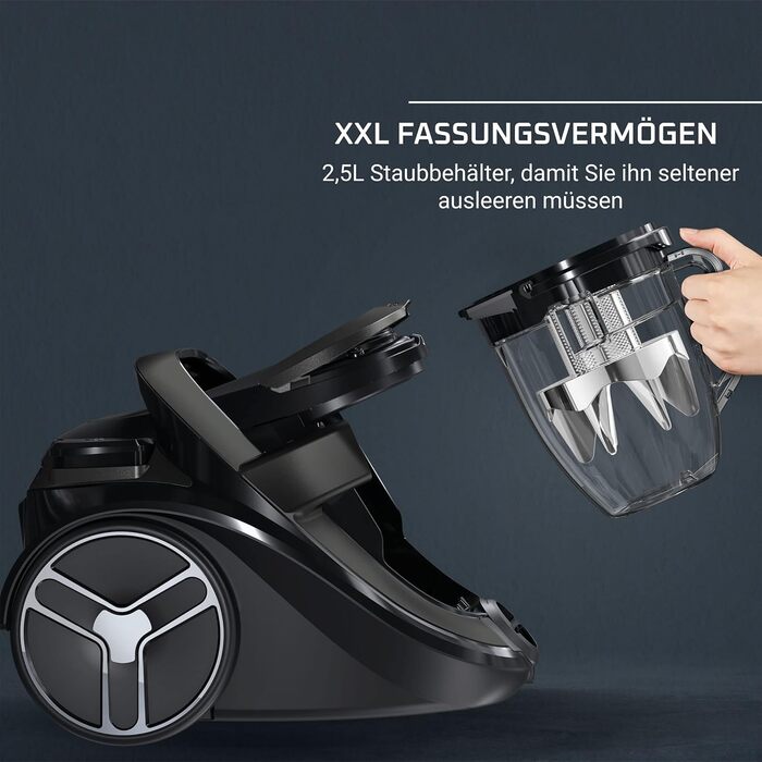 Безмішковий пилосос паркет висока потужність всмоктування низьке енергоспоживання фільтрація HEPA місткість XXL чорний Будинок та