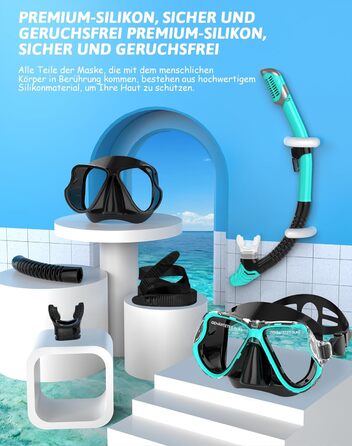 Набір для сноркелінгу QcoQce для дорослих, суха трубка з маскою для дайвінгу із загартованого скла із захистом від запотівання та протікання, панорамний вид та легке дихання для сноркелінгу та дайвінгу