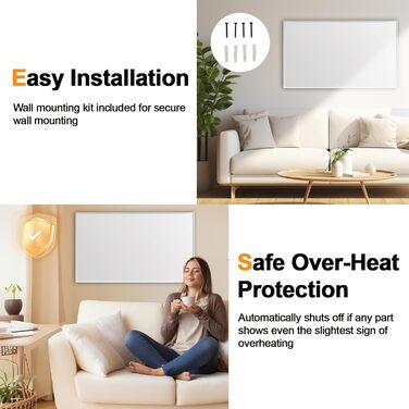 Інфрачервоний обігрівач 300 Вт, енергозберігаючий інфрачервоний настінний обігрівач - інфрачервоний радіатор опалення, нагрівальна панель - електричний обігрівач із захистом від перегріву - 500 * 600 мм - сертифікований TV 300 Вт - основа