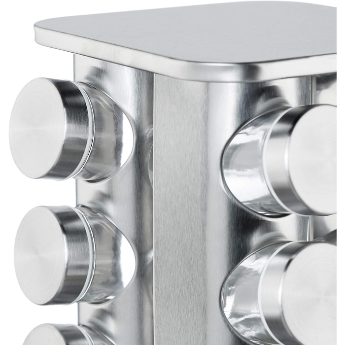 Карусель для спецій Relaxdays з 20 банками для спецій, обертається на 360, нержавіюча сталь, скло, підставка для спецій ВxГ 34 x 19 см, прямокутна, срібляста, 10032728