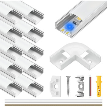 Світлодіодний профіль Xwartre 10 x 1 м, 10 упаковок світлодіодного алюмінієвого профілю U-подібної форми з білою молочною кришкою, торцевими кришками та монтажним кронштейном для світлодіодних стрічок, світлодіодні канали для світлодіодних стрічок/стрічок
