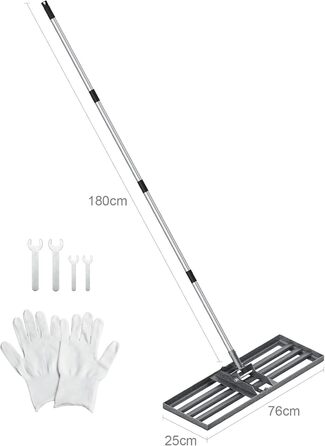 Гребінь для вирівнювання газону 76см 25см з ручкою 180см, садова рейка з нержавіючої сталі для газону, регульований інструмент для вирівнювання газону для гольф-полів, стадіонів та прибудинкових територій