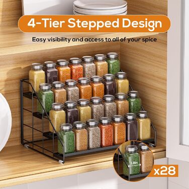 Рівнева підставка для спецій, не потребує свердління, регульована підставка для спецій, сходи для спецій, шафа для спецій, зберігання спецій для кухні, стільниці, комори (чорна, 2 шт.) XXL, 4-