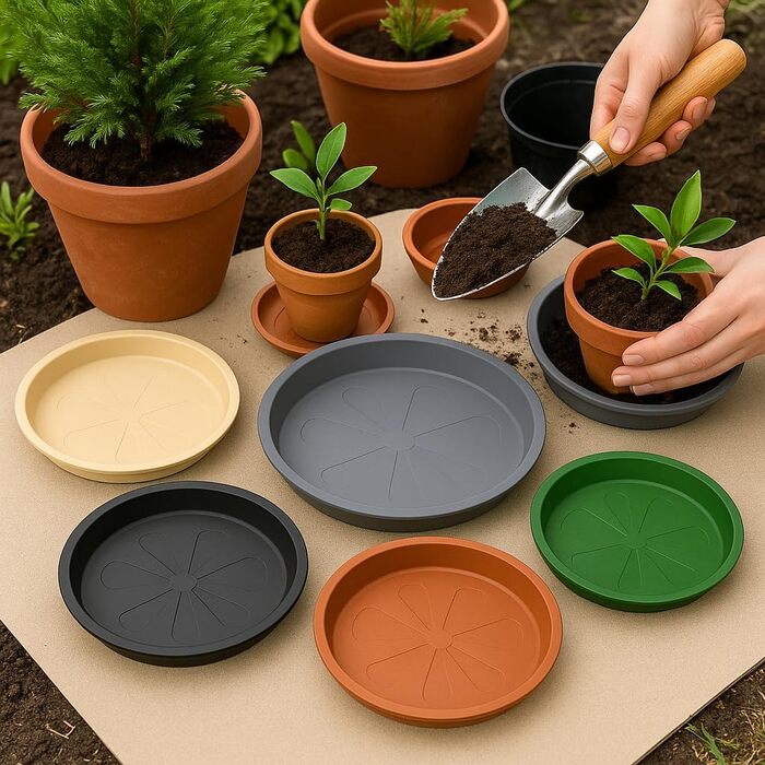 Набір із 5 блюдець для квіткових горщиків для дому та саду, пластикові, блюдця для рослин для використання в приміщенні та на вулиці, блюдця для рослинних горщиків, різні розміри та кольори (бежевий, 32 см зовнішній / 25 см внутрішній) 32 см бежевий