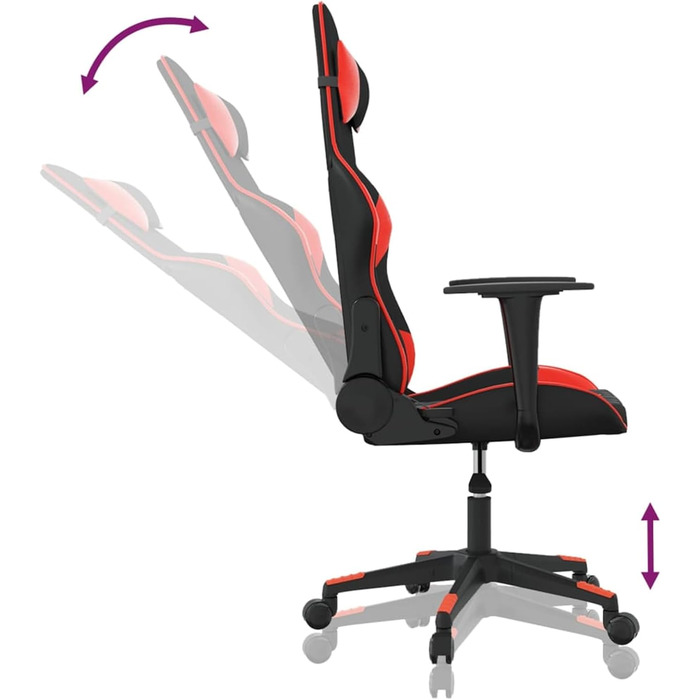Геймерське крісло з функцією відкидання спинки, штучна шкіра чорно-червоного кольору, 64x60x117-127 см, для геймерів, модель 3143754