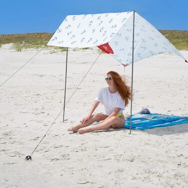 Пляжний сонцезахисний намет Red Suricata Teepee Захист від сонця на пляжі для 1-2 осіб, пляжна парасолька UPF50 з 2 алюмінієвими стійками та поперечиною, 4 міцними гвинтами для кріплення до землі Легкий сонцезахисний намет Tulum Cotton