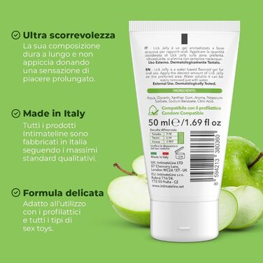 Їстівний лубрикант на водній основі, нежирний та не залишає плям, зі смаком зеленого яблука, 50 мл