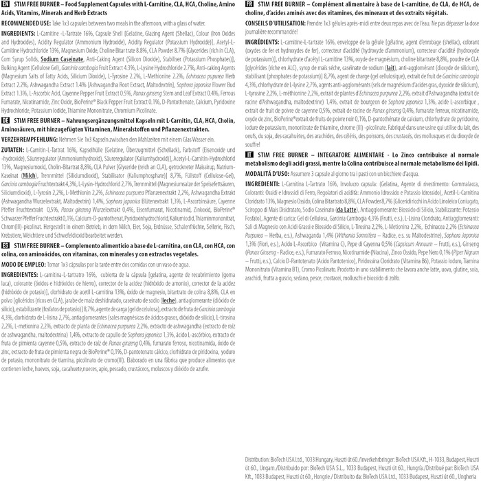Капсули жироспалювач Scitec Nutrition Stim Free Burner з L-карнітином, CLA, HCA, холіном, амінокислотами, з додаванням вітамінів та мінералів, 90 капсул