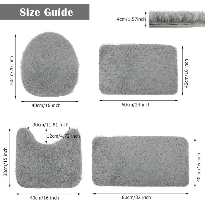 Комплект килимків для ванної, 4 предмети, килимок для ванної, що прається, нековзний килимок для ванної, килимок для туалету, м&39який, абсорбуючі килимки для ванної та туалету, килимок для душу, світло-сірий, 4 шт. и в упаковці